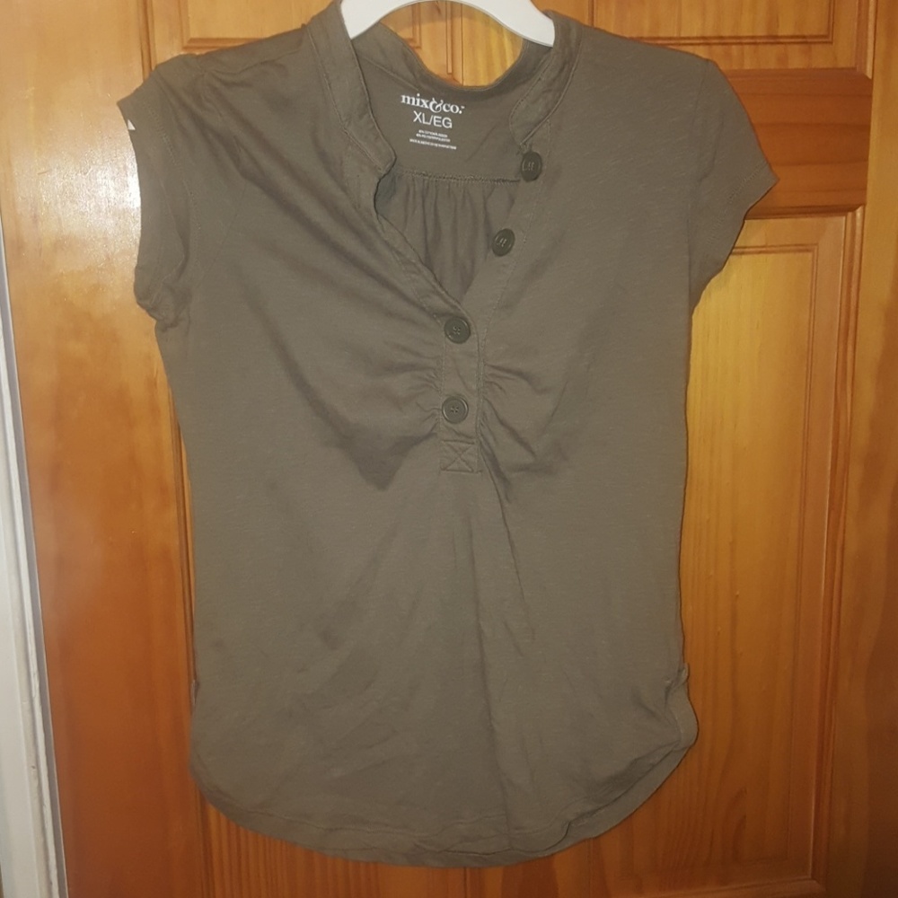 Mix & Co Women's Button UP Olive tops size XL